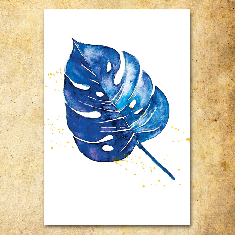 Postcard: MONSTERA BLUE (watercolor)