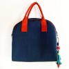 Little MADMUAZELE. Blue hand-painted bag with a long handle.