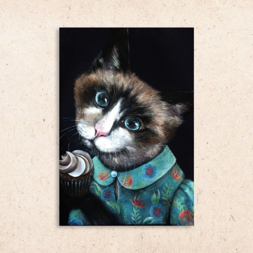 Postcard: Cat with cupcake